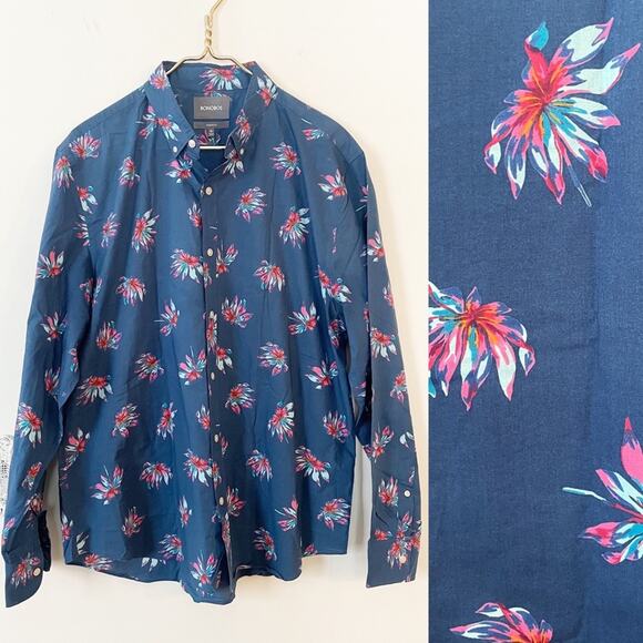 Bonobos Other - Bonobos Teal Blue Tropical Floral Long Sleeve Button Down Shirt XL